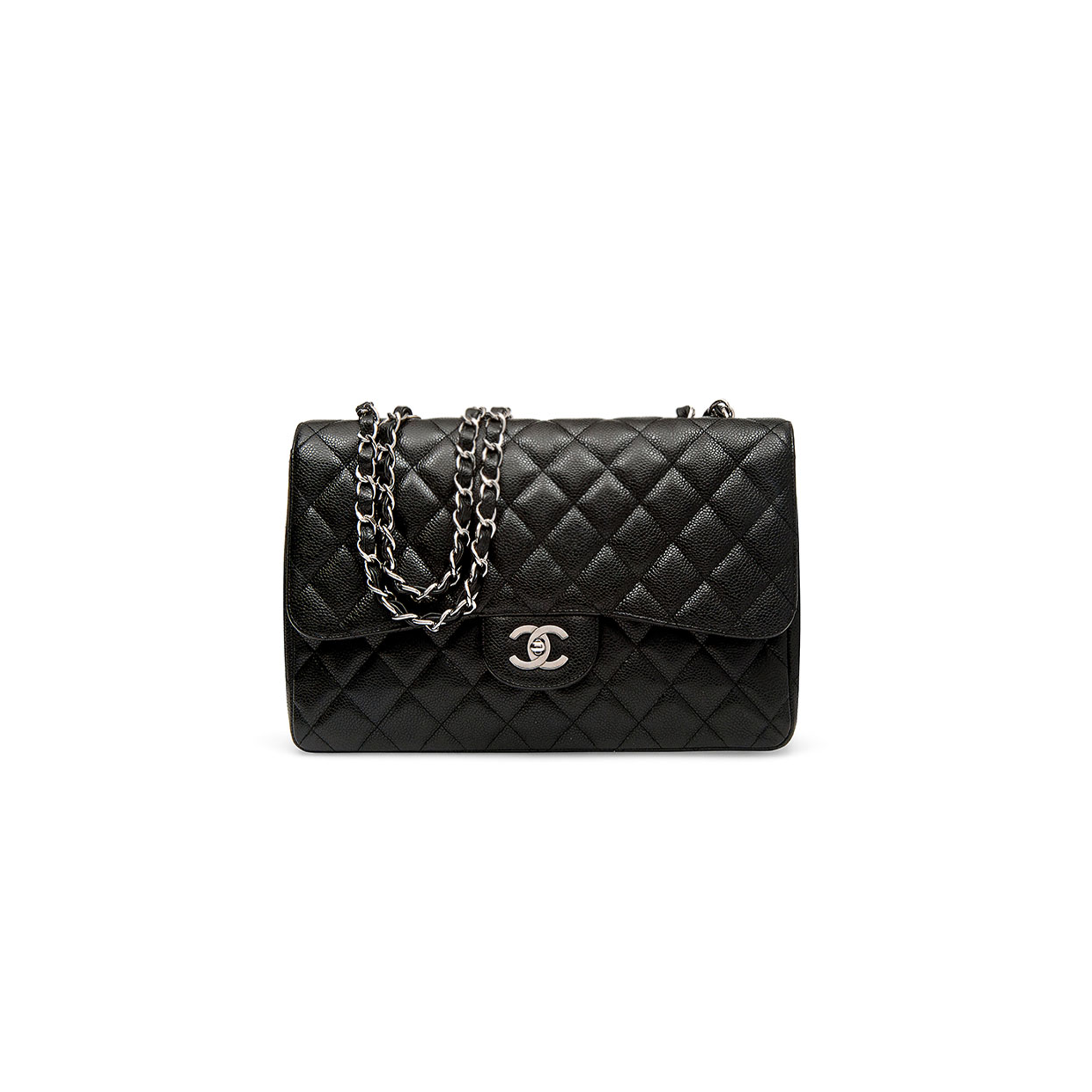 CHANEL MASTER CLASSIC FLAP JUMBO30 BLACK CAVIAR SILVER BUCKLE (30*19.5*10cm) 